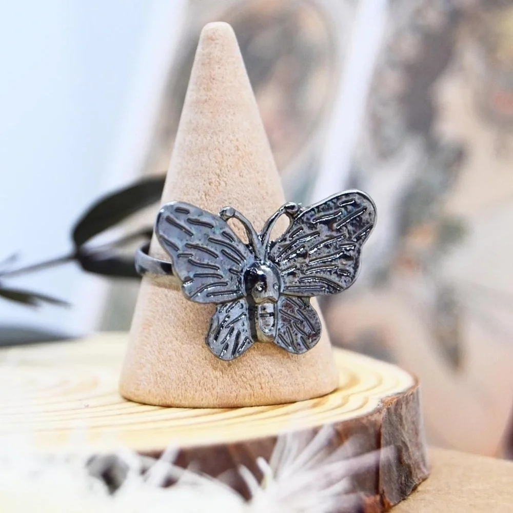 Gunmetal Moth Ring